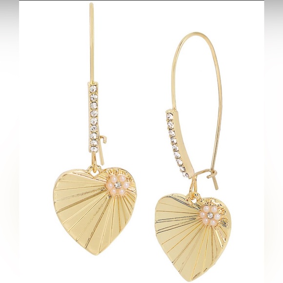 Betsey Johnson Heart Dangle Crystal Drop Earrings - Picture 1 of 3